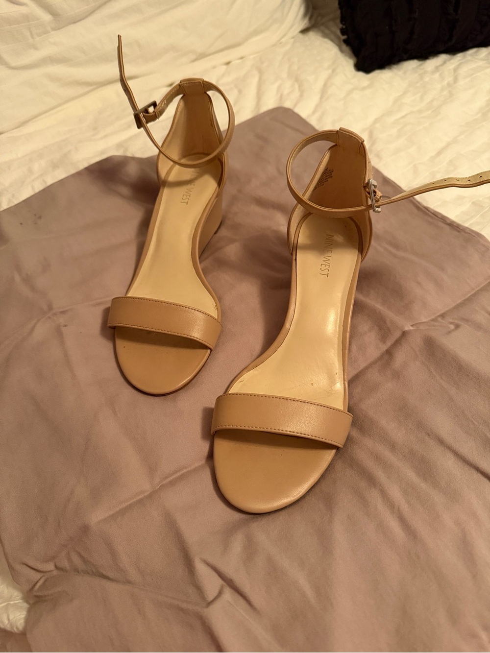 Nine West Neutral Ankle-Strap Block Heel Sandals